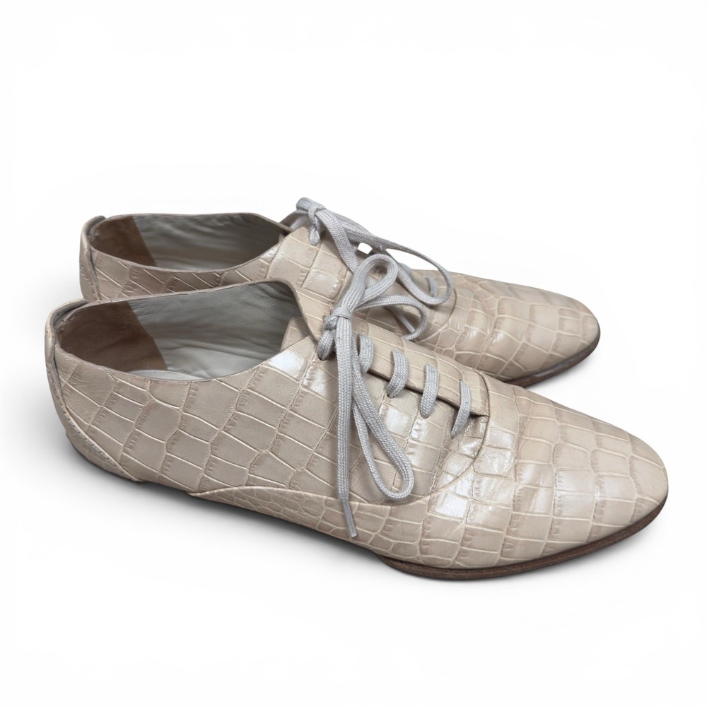 Alexander Wang Ingrid Oxfords Women 39.5 Beige Croc Leather‎ Lace Up Flats